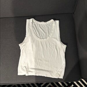 Pink Rose Ribbed White Tank Top